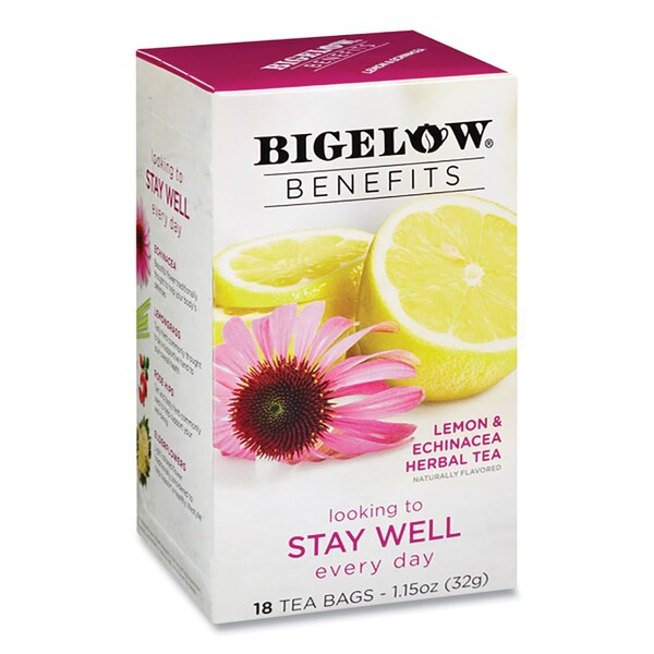 Bigelow Benefits Lemon and Echinacea Herbal Tea Bags, 0.6 oz Tea Bag, 18PK - RCB01025