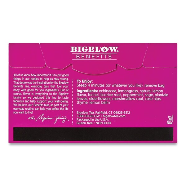 Bigelow Benefits Lemon and Echinacea Herbal Tea Bags, 0.6 oz Tea Bag, 18PK - RCB01025