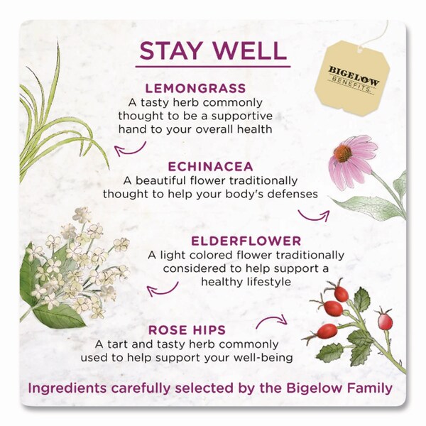Bigelow Benefits Lemon and Echinacea Herbal Tea Bags, 0.6 oz Tea Bag, 18PK - RCB01025
