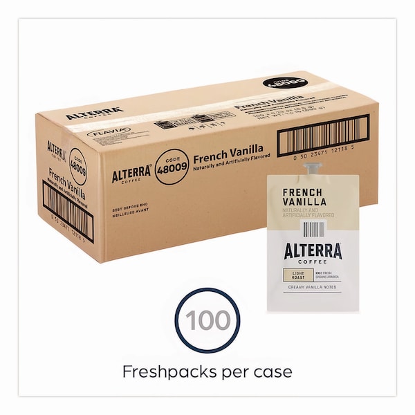 Alterra Coffee Freshpack Pods, French Vanilla, Medium Roast, 0.23 oz, 100PK - MDRA183