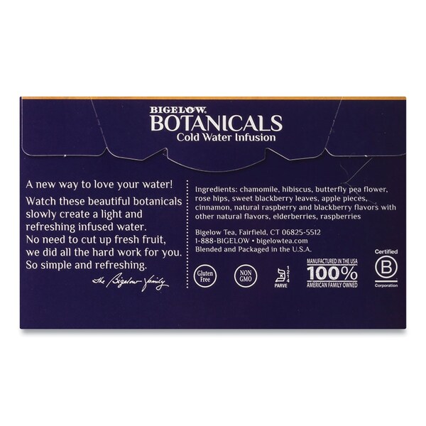 Bigelow Botanicals Blackberry Raspberry Hibiscus Cold Water Herbal Infusion, 0.7 oz Tea Bag, 18PK - RCB39000