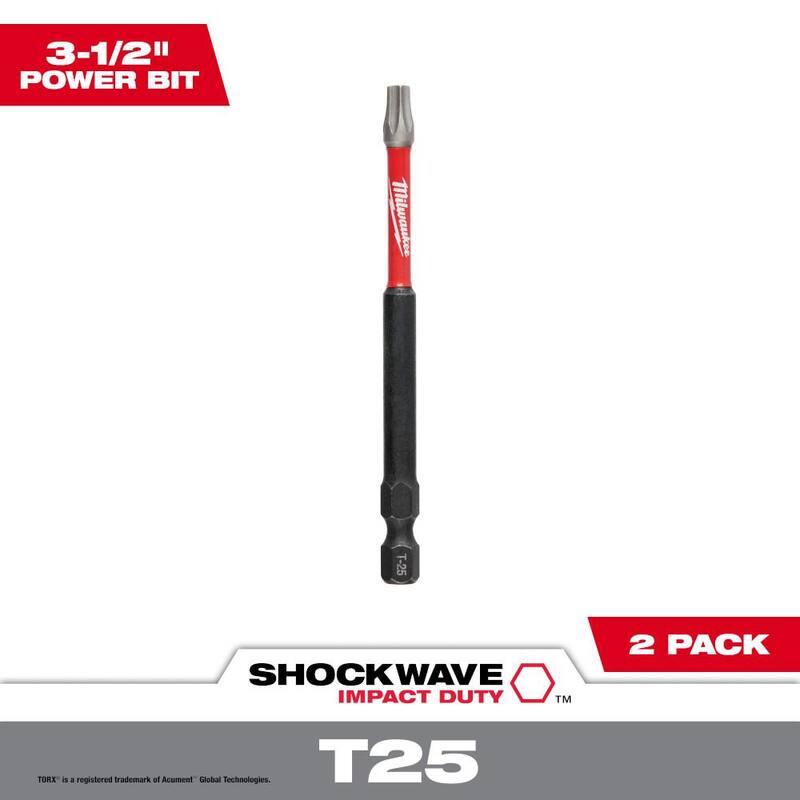 Broca destornillador de acero aleado Milwaukee SHOCKWAVE Impact Duty de 3-1/2 pulgadas, Torx T25 (paquete de 2) - 48-32-4679