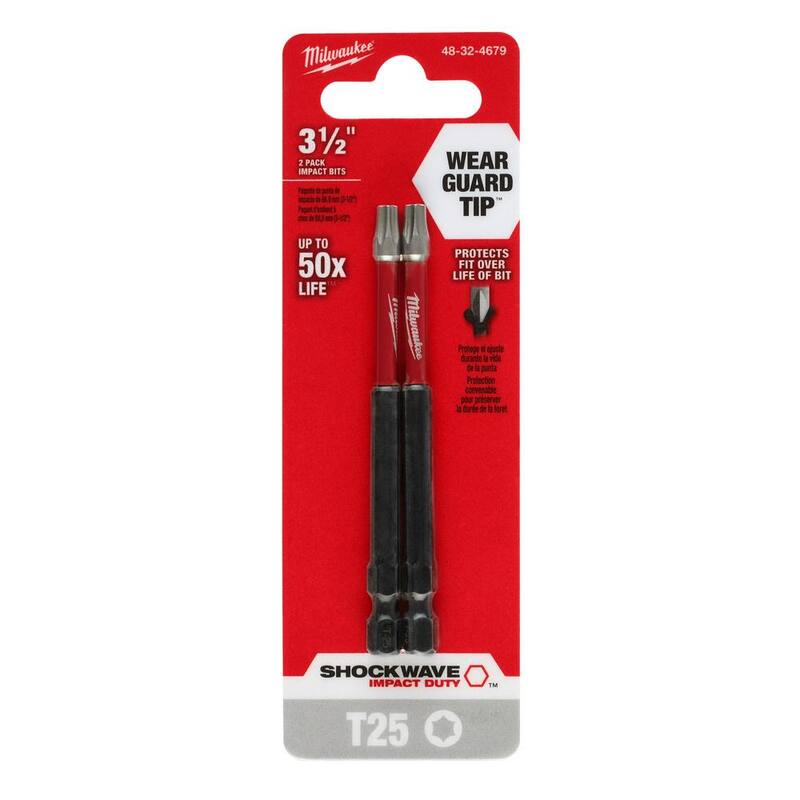 Broca destornillador de acero aleado Milwaukee SHOCKWAVE Impact Duty de 3-1/2 pulgadas, Torx T25 (paquete de 2) - 48-32-4679