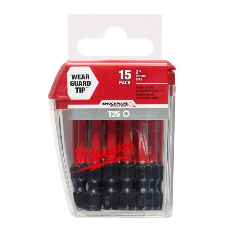 Punta de destornillador de acero de aleación Milwaukee SHOCKWAVE Impact Duty de 2 pulgadas T25 (paquete de 15) - 48-32-5015