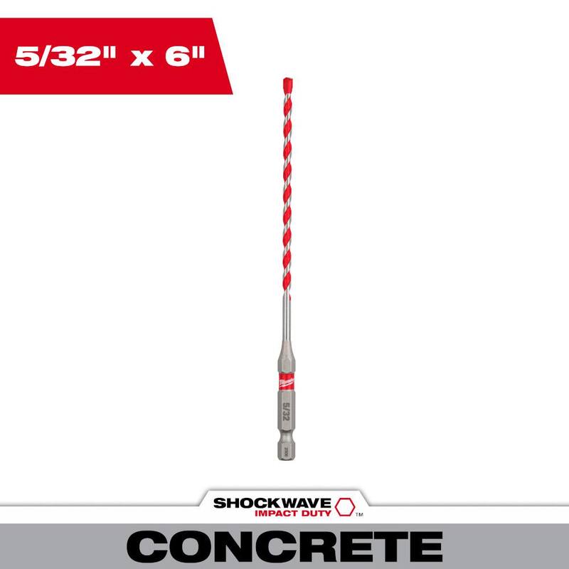 Broca de taladro para martillo de carburo SHOCKWAVE de Milwaukee de 5/32 pulg. x 4 pulg. x 6 pulg. para concreto, piedra, perforación en albañilería - 48-20-9001