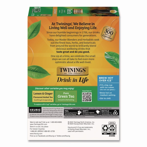 Twinings Tea K-Cups, Decaf Green Tea, 0.11 oz, 24PK - TNA90557