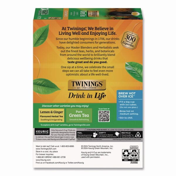 Twinings Tea K-Cups, Decaf Green Tea, 0.11 oz, 24PK - TNA90557