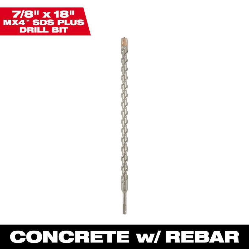 Broca de carburo de 7/8 pulgadas x 18 pulgadas con 4 cortadores SDS-PLUS de Milwaukee - 48-20-8336