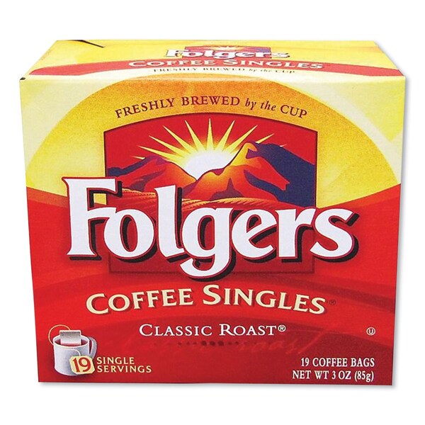 Folgers Coffee Singles, Classic Roast, 0.16 oz Single-Serve Bag, 19PK - PRO29764