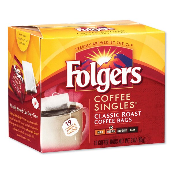 Folgers Coffee Singles, Classic Roast, 0.16 oz Single-Serve Bag, 19PK - PRO29764