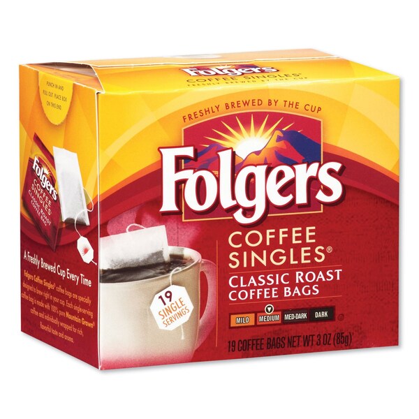 Folgers Coffee Singles, Classic Roast, 0.16 oz Single-Serve Bag, 19PK - PRO29764