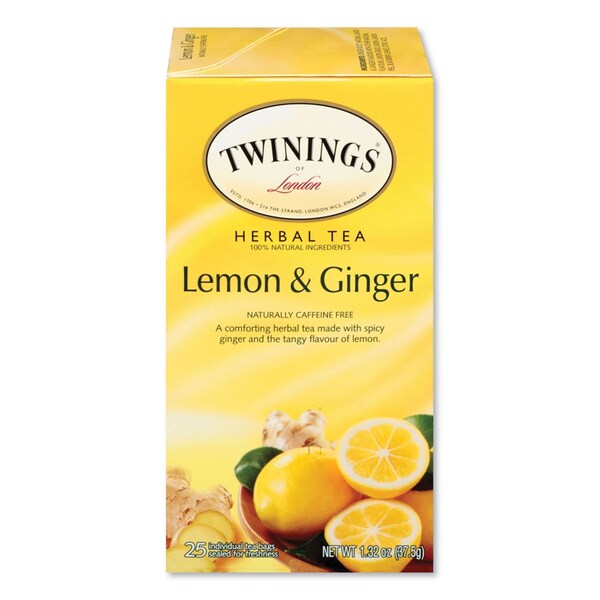 Twinings Tea Bags, Lemon and Ginger, 1.32 oz Tea Bag, 25PK - TNA85145