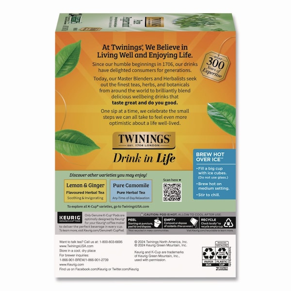 Twinings Tea K-Cups, Pure Peppermint, 0.11 oz, 24PK - TNA85813