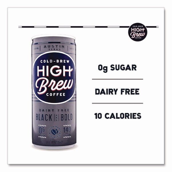 High Brew Coffee Cold Brew Coffee + Protein, Black and Bold, 8 oz Can, 12PK - HBC00504