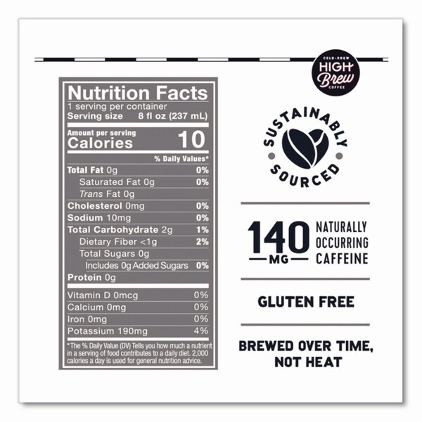 High Brew Coffee Cold Brew Coffee + Protein, Black and Bold, 8 oz Can, 12PK - HBC00504