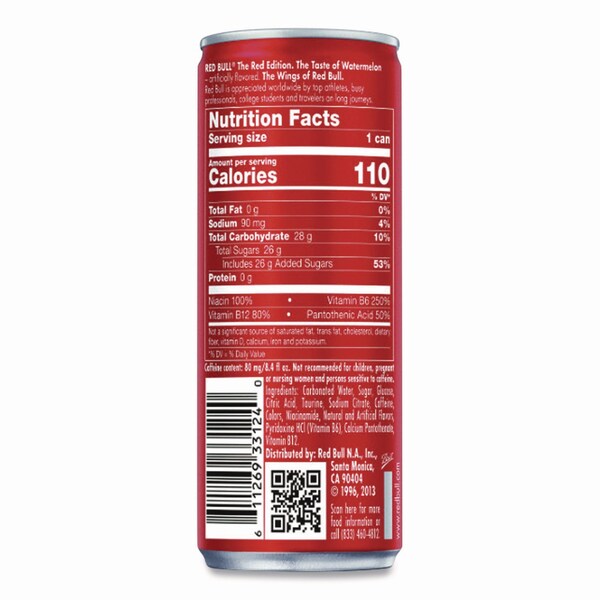 Red Bull The Red Edition Energy Drink, Watermelon, 8.4 oz Can, 24PK - RBD45448