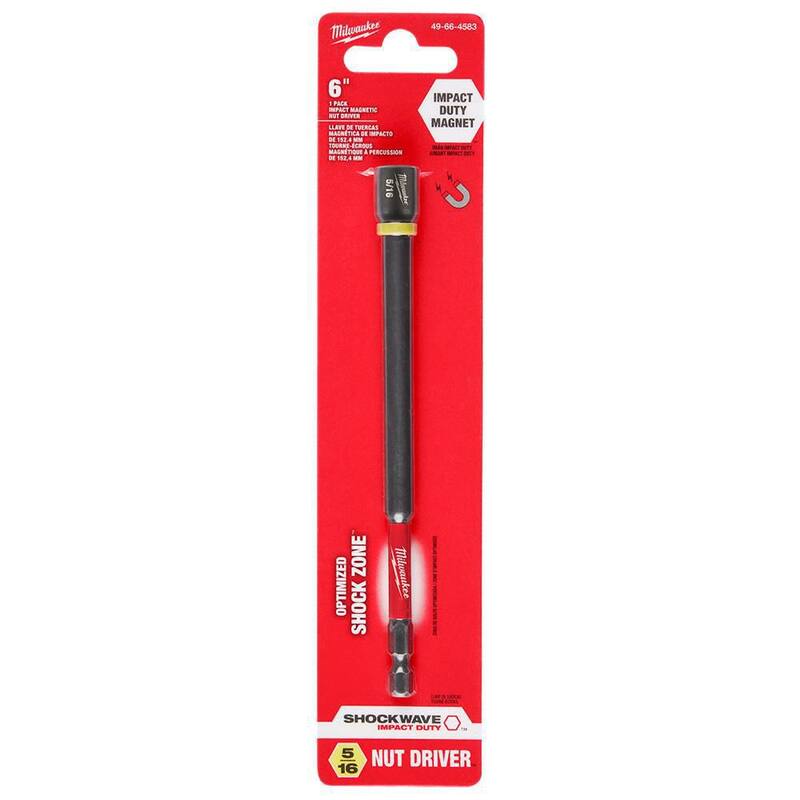 Milwaukee SHOCKWAVE Impact Duty 5/16 pulgadas x 6 pulgadas. Conductor de tuerca magnética de acero de aleación (paquete de 1) - 49-66-4583