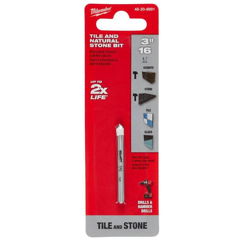 Broca de carburo de tungsteno de 3/16 pulg. Milwaukee para perforar piedra natural, granito, pizarra, cerámica y azulejos de vidrio - 48-20-8991
