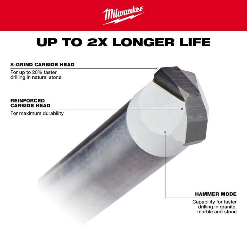 Broca de carburo de tungsteno de 3/16 pulg. Milwaukee para perforar piedra natural, granito, pizarra, cerámica y azulejos de vidrio - 48-20-8991