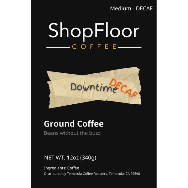 Shopfloor Coffee Downtime Decaf, medium roast, ground coffee - SFC-DWNTME-ST-12OZ