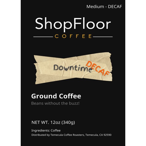 Shopfloor Coffee Downtime Decaf, medium roast, ground coffee - SFC-DWNTME-FRCPK-2.5OZ