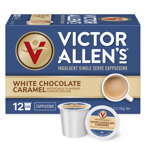 Victor Allen Victor Allen's Coffee White Chocolate Caramel Flavored Cappuccino Mix, 72 Count (Pack of 6), Single Serve Coffee Pods for Keurig K-Cup Brewers - FG016400