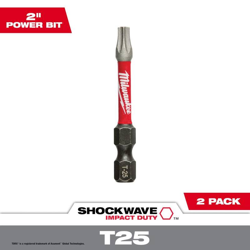 Milwaukee SHOCKWAVE Impact Duty 2 in. T25 Torx Puntas de Destornillador de Acero de Aleación (Paquete de 2) - 48-32-4985