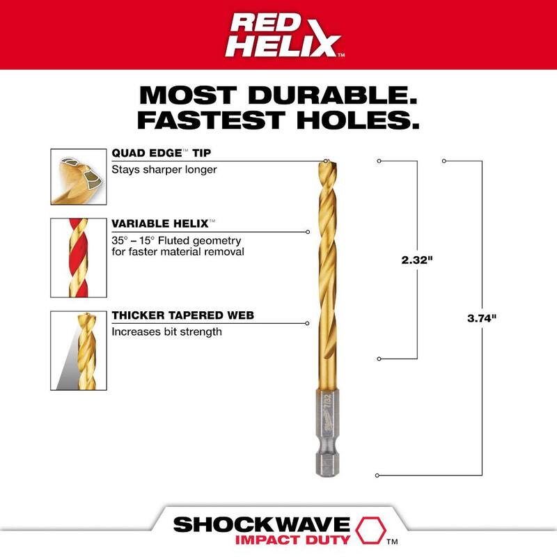 Broca de Titanio Milwaukee Shockwave de 7/32 pulg. - 48-89-4611