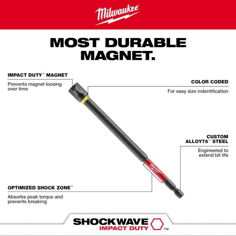 Milwaukee SHOCKWAVE Impact Duty 1/4 pulg. x 6 pulg. Controlador de tuerca magnética de acero aleado (paquete de 1) - 49-66-4582