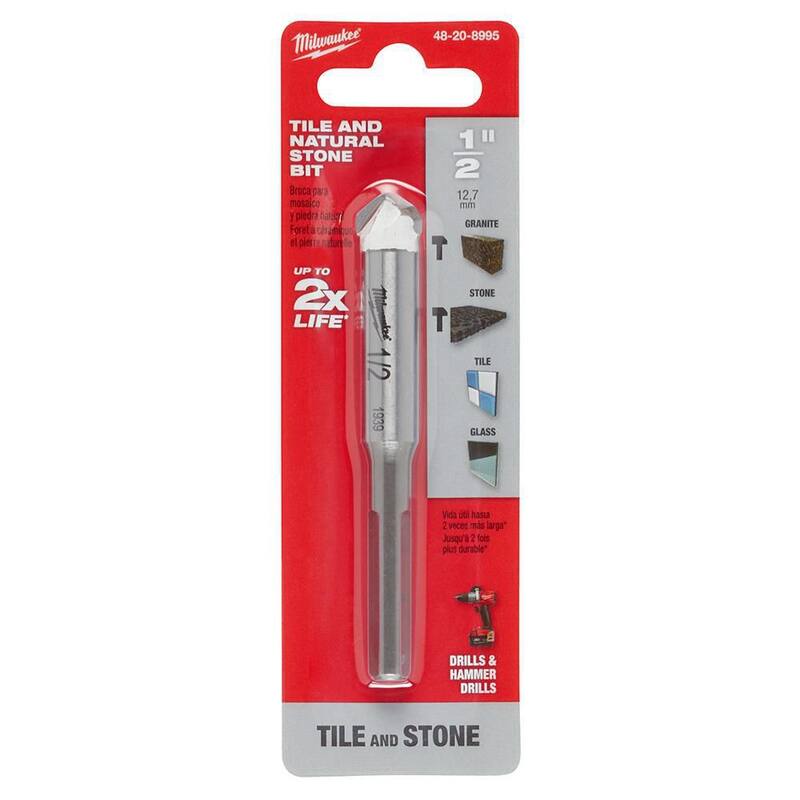 Broca de carburo de 1/2 pulgadas de Milwaukee para perforar piedra natural, granito, pizarra, cerámica y azulejos de vidrio - 48-20-8995