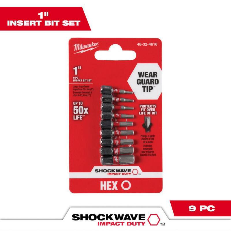 Set de puntas de desarmador hexagonal de acero de aleación Milwaukee SHOCKWAVE Impact Duty (9 piezas) - 48-32-4616