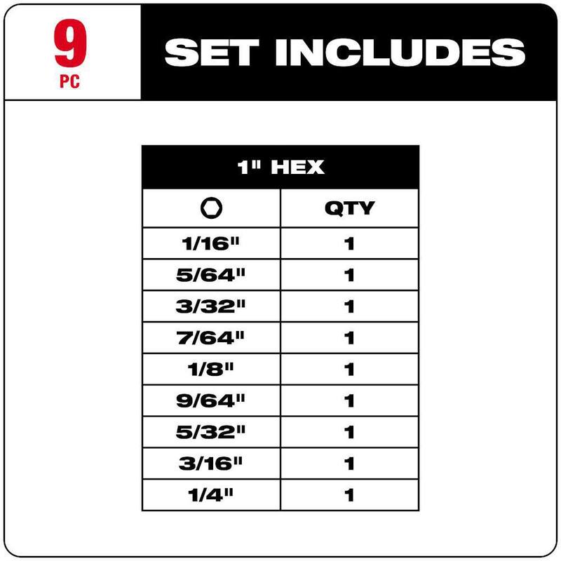 Set de puntas de desarmador hexagonal de acero de aleación Milwaukee SHOCKWAVE Impact Duty (9 piezas) - 48-32-4616