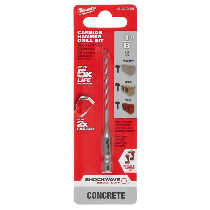Broca para taladro de martillo de carburo SHOCKWAVE Milwaukee de 1/8 in. x 2 in. x 3-1/2 in. - 48-20-9000