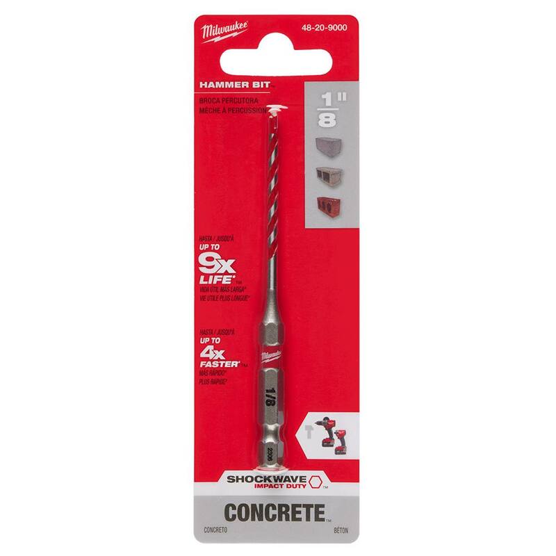 Broca para taladro de martillo de carburo SHOCKWAVE Milwaukee de 1/8 in. x 2 in. x 3-1/2 in. - 48-20-9000