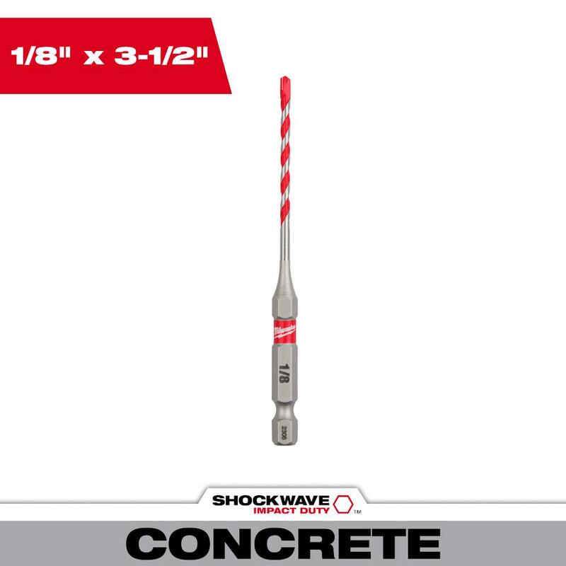 Broca para taladro de martillo de carburo SHOCKWAVE Milwaukee de 1/8 in. x 2 in. x 3-1/2 in. - 48-20-9000