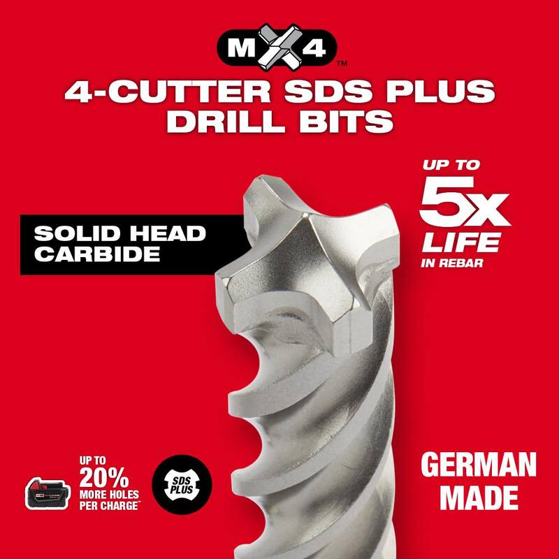 Broca de carburo SDS-PLUS de 4 cortes de 5/32 pulg. x 4 pulg. x 6 pulg. de Milwaukee - 48-20-8308
