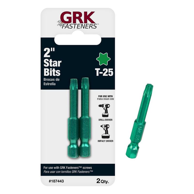 Puntas de estrella de acero GRK Fasteners T-25 de 2 pulgadas (2 por paquete) - 772691874436