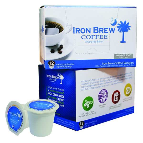 Iron Brew Coffee, Breakfast Roast, Pod, Caffeinated, Ground, 4.8 oz, 12 PK - C-1CT-12BRSS