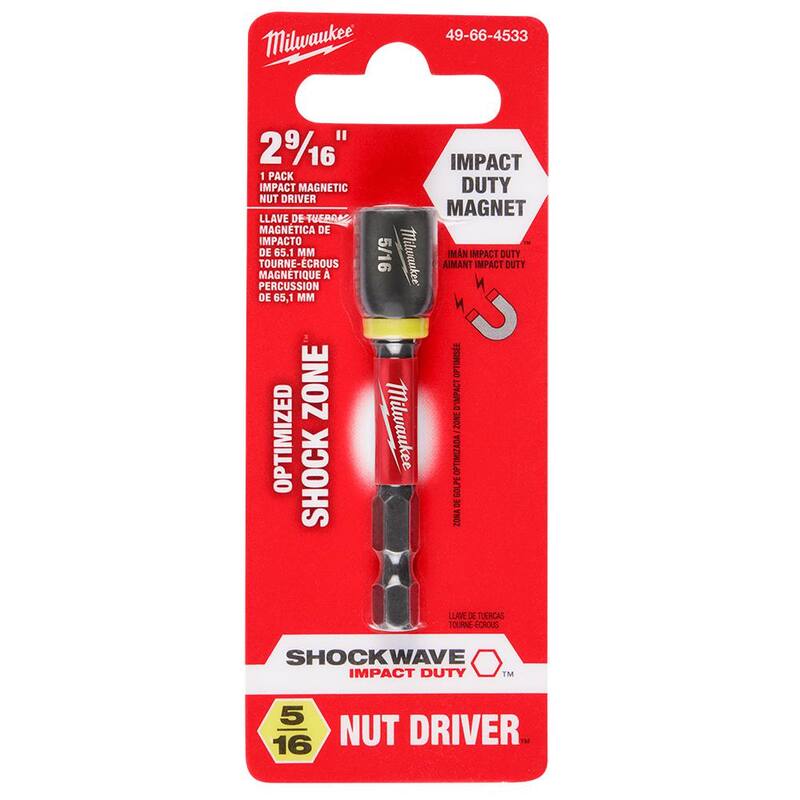 Broca magnética para tuercas de acero aleado de 5/16 pulgadas x 2-9/16 pulgadas de Milwaukee SHOCKWAVE Impact Duty (paquete de 1) - 49-66-4533