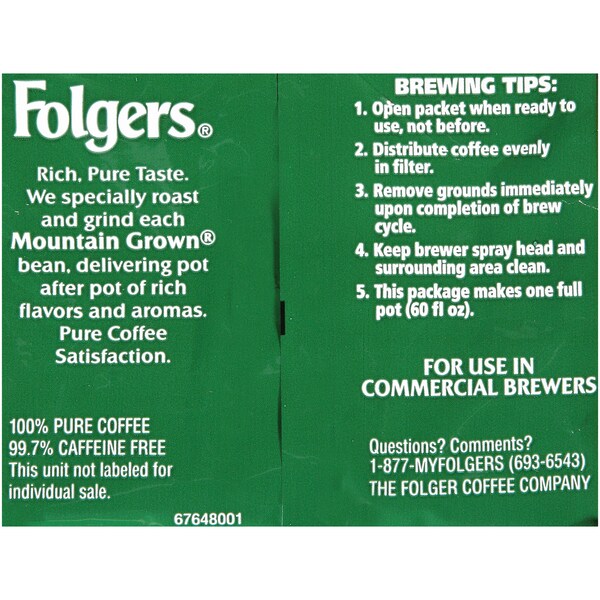 Folgers Folgers Decaffeinated Classic Roast Coffee Fraction 1.09 oz., PK92 - 2550006216