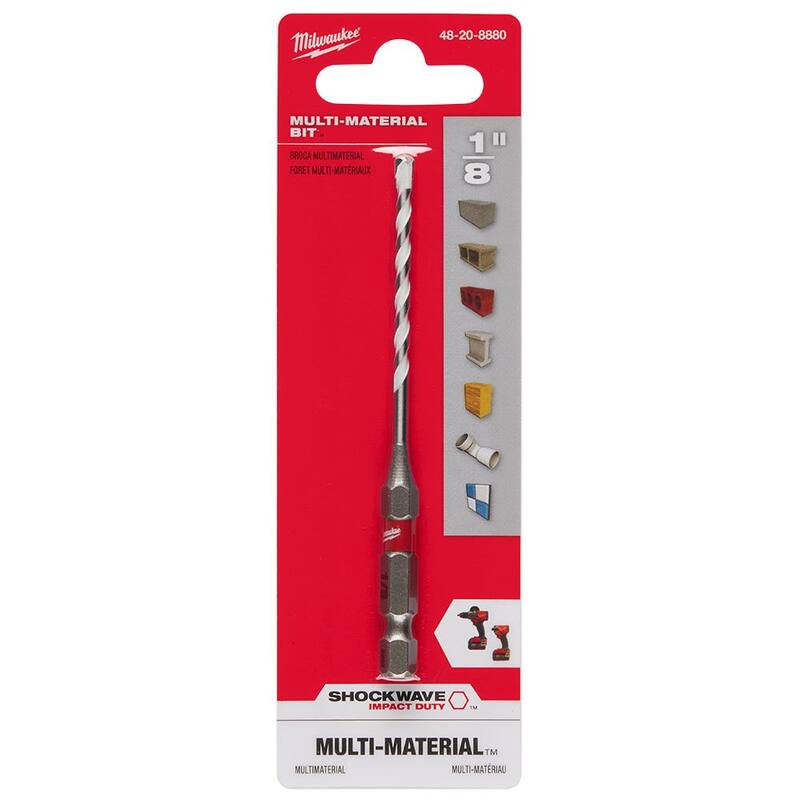Broca de carburo SHOCKWAVE para materiales múltiples de Milwaukee 1/8 in. x 2 in. x 3-1/2 in. - 48-20-8880