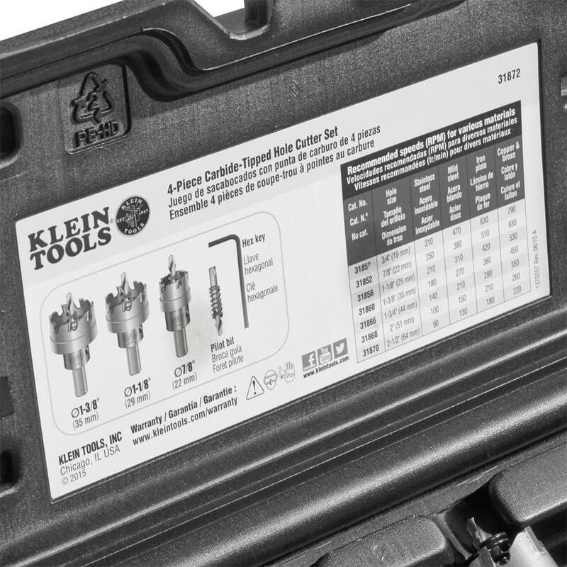 Juego de cortadores de orificios de carburo de 4 piezas de Klein Tools - 31872