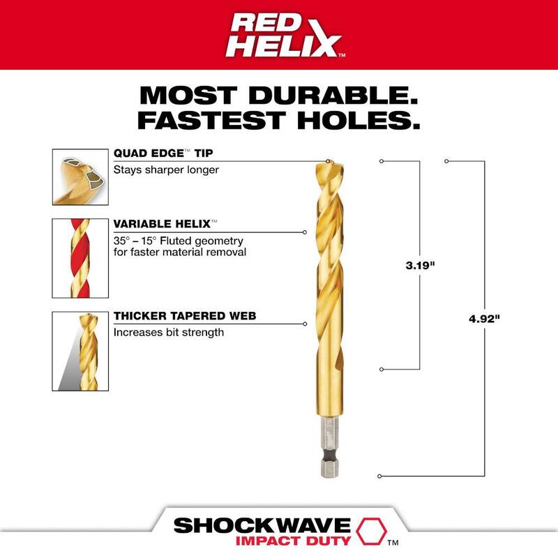 Broca de titanio Milwaukee SHOCKWAVE de 7/16 de pulgada - 48-89-4625