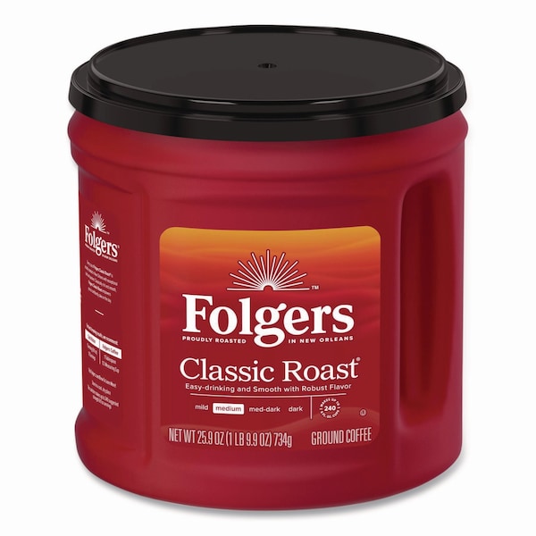 Folgers Coffee, Caffeinated, Classic Roast, 2.25 lb Canister, Medium, Ground - 2.550020421E9