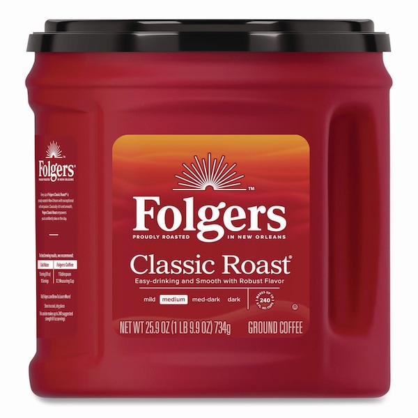 Folgers Coffee, Caffeinated, Classic Roast, 2.25 lb Canister, Medium, Ground - 2.550020421E9