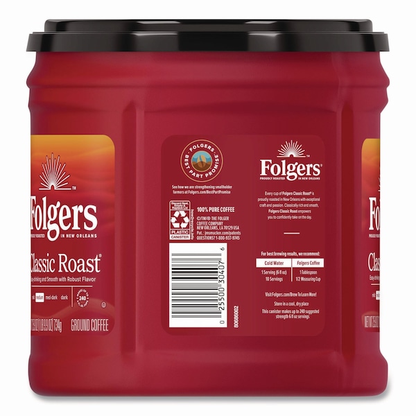 Folgers Coffee, Caffeinated, Classic Roast, 2.25 lb Canister, Medium, Ground - 2.550020421E9