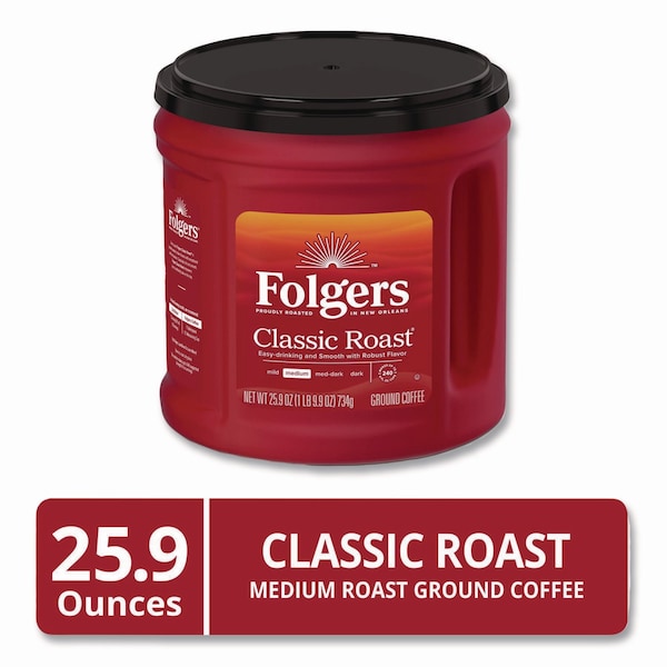 Folgers Coffee, Caffeinated, Classic Roast, 2.25 lb Canister, Medium, Ground - 2.550020421E9