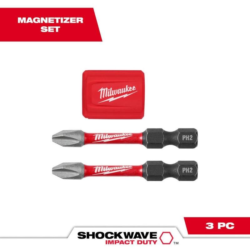 Juego de puntas PH2 y accesorio magnético de acero de aleación de Impacto Milwaukee SHOCKWAVE (3 piezas) - 48-32-4550