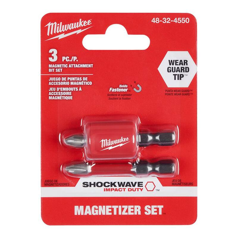 Juego de puntas PH2 y accesorio magnético de acero de aleación de Impacto Milwaukee SHOCKWAVE (3 piezas) - 48-32-4550