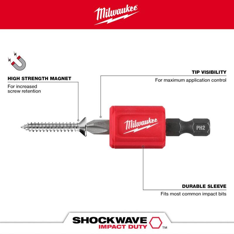 Juego de puntas PH2 y accesorio magnético de acero de aleación de Impacto Milwaukee SHOCKWAVE (3 piezas) - 48-32-4550
